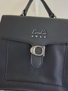 LouLu Black Top-Handle Structured Satchel with Silver Accent